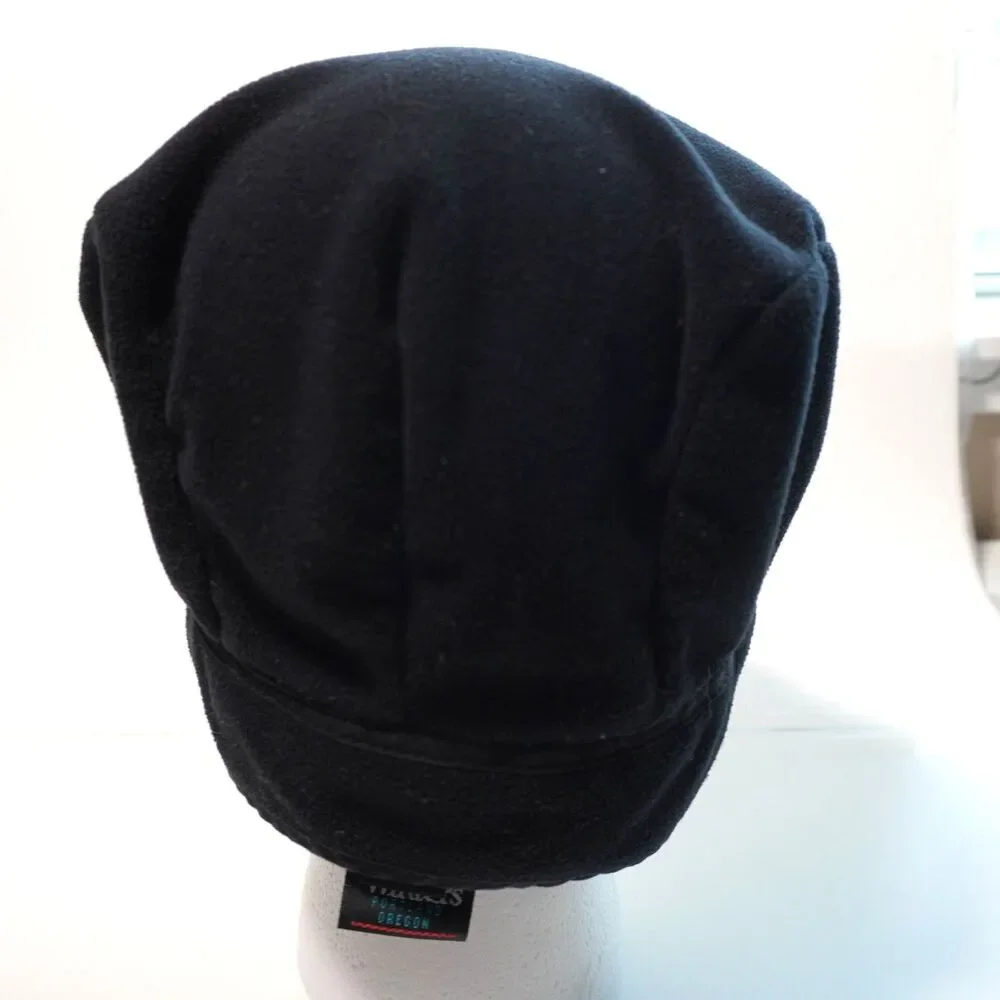 VTG Black Fleece Newsboy Hat w Ear Flaps Cabbie‎ Golf Cap Mens XL Portland OR